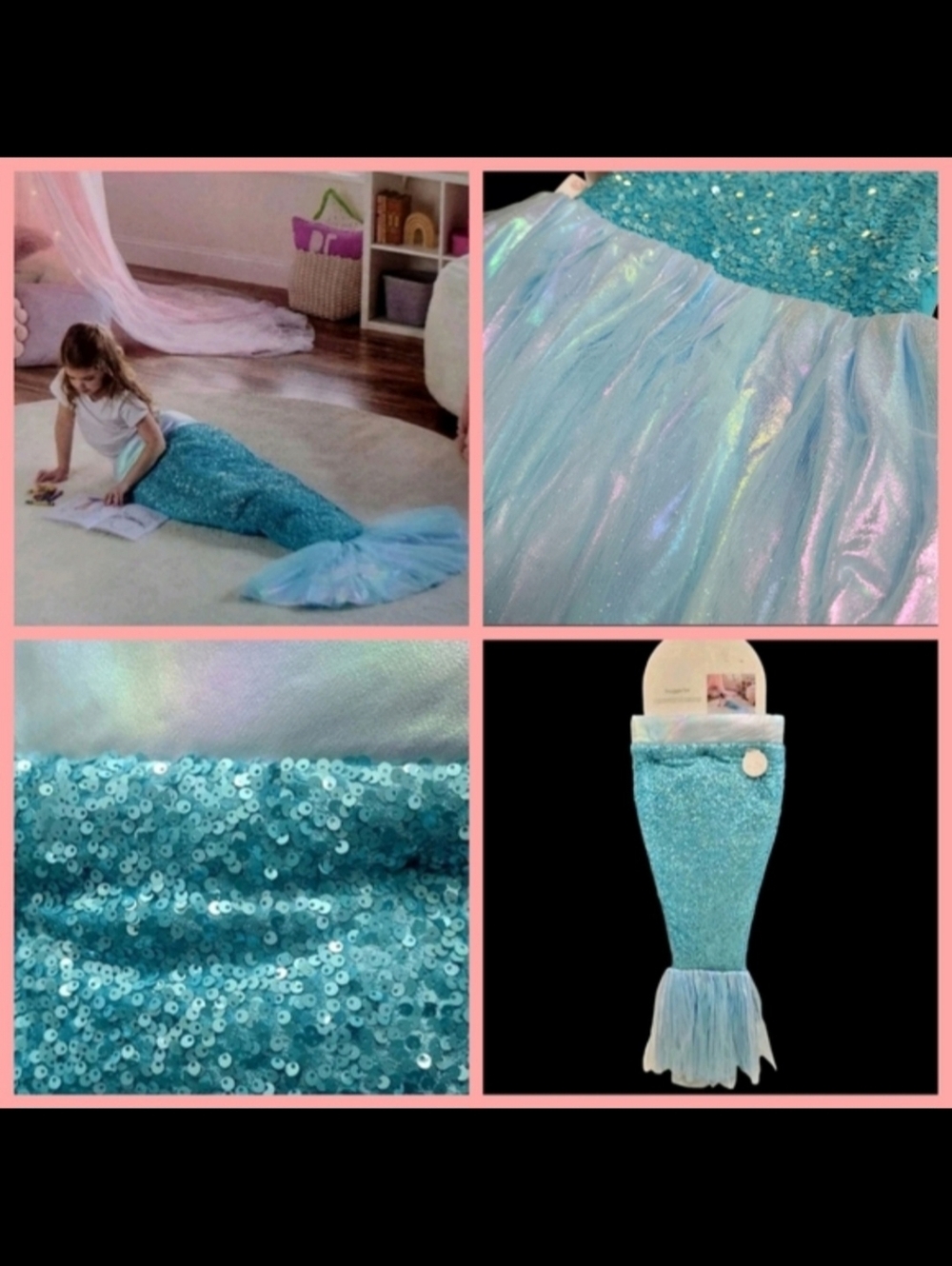 Cynthia Rowley Ocean Blue Sequin Mermaid Tail Sleeping Bag Snuggle Wrap Blanket